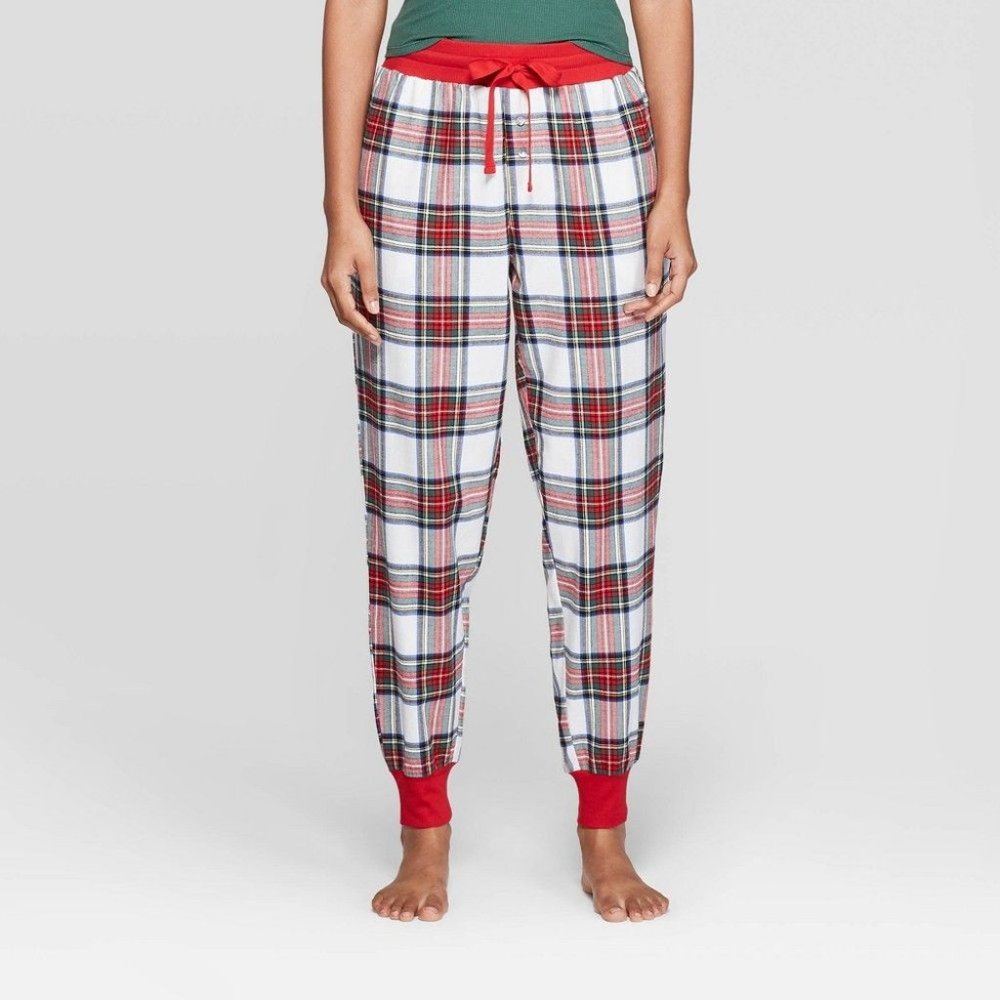 Stars Above Almond Cream red Plaid Flannel Pants